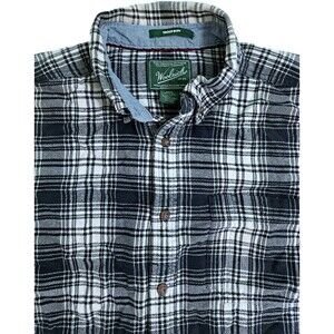 Woolrich Trout Run Plaid Flannel Shirt Men's Large Black White Gray Lumberjack